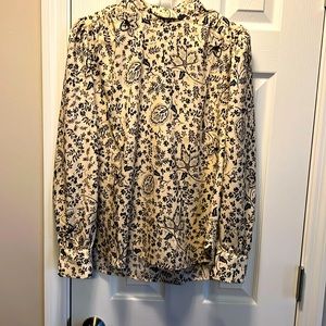 Cream and Black Mock Tie Neck Bouse